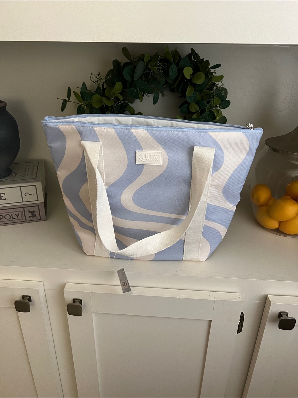 Ulta Beauty Light Blue & White Wave Cooler Tote